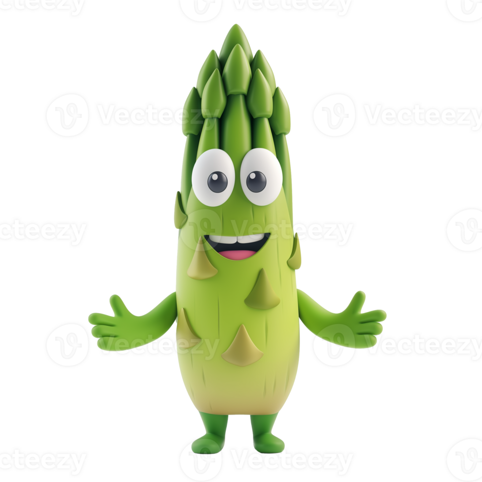 AI generated Cute cartoon asparagus character smiling, isolated on a transparent background, ideal for healthy eating or vegetarian themed designs png