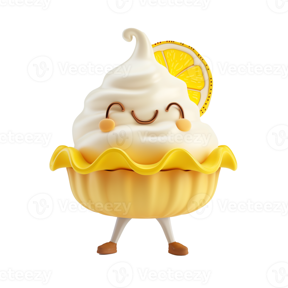 AI generated Cheerful lemon meringue pie character with a cute face, isolated on a transparent background, perfect for dessert related concepts or summer refreshment themes png