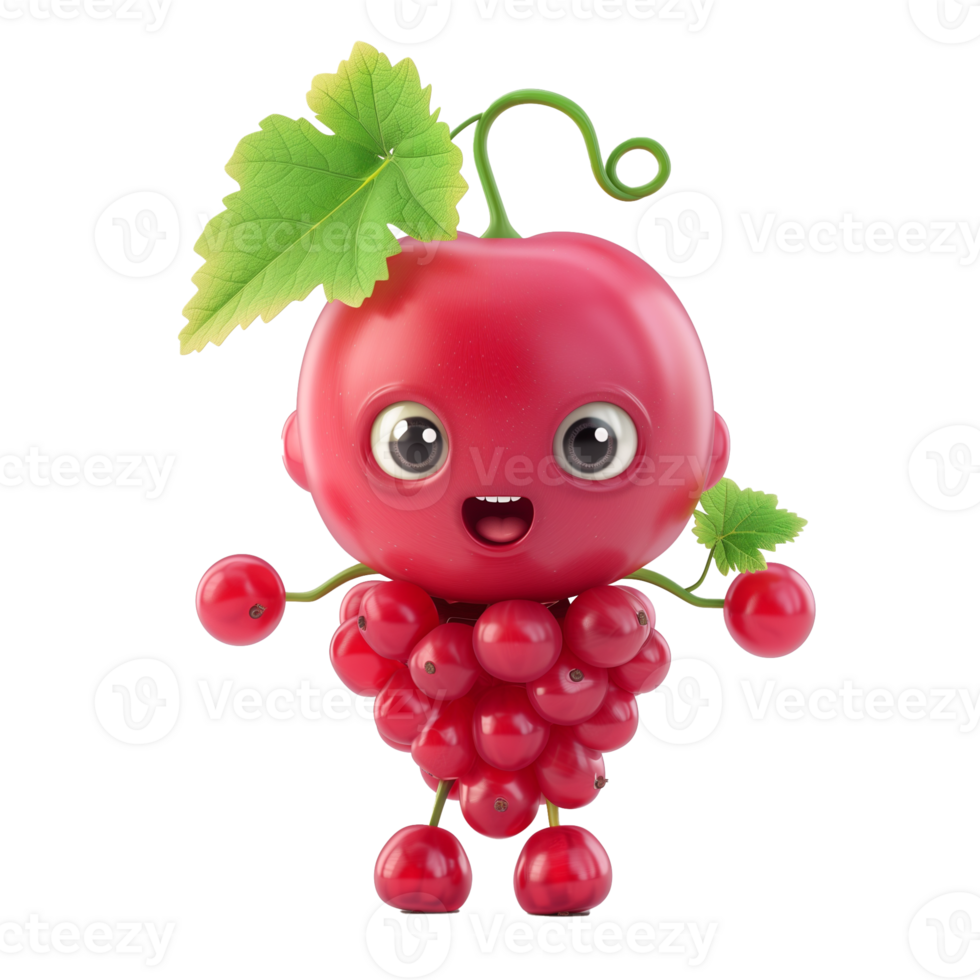 AI generated Adorable anthropomorphic red currant character with a smiling face, isolated on a transparent background, perfect for creative food concepts or childrens nutrition education png