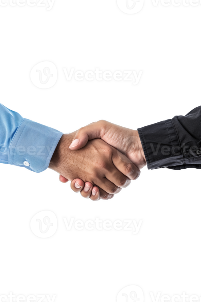 AI generated Multiracial handshake between two businessmen, symbolizing unity or agreement, isolated on a transparent background png