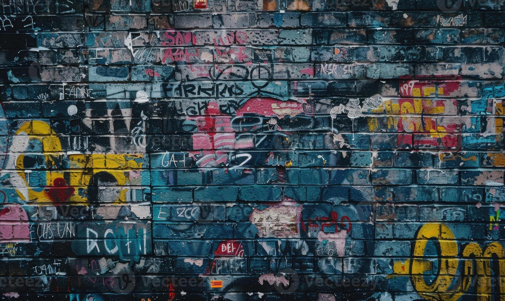 AI generated Graffiti on a brick wall as an abstract background. Texture. photo