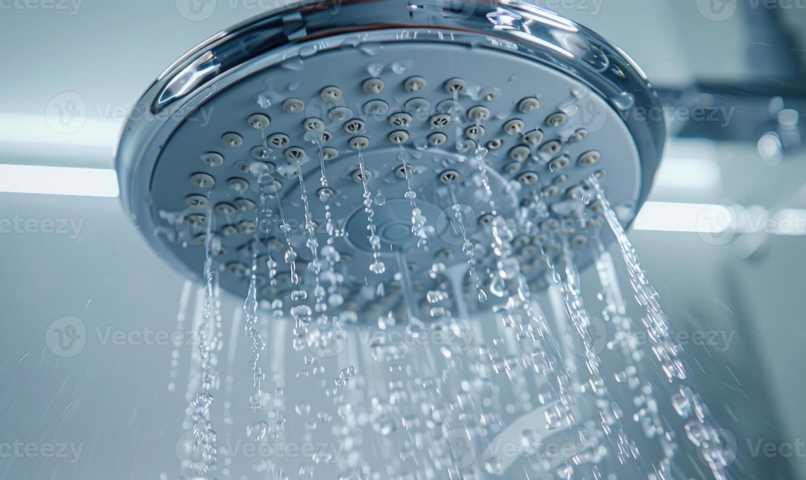 AI generated Shower head with water drops. Shower head with running water photo