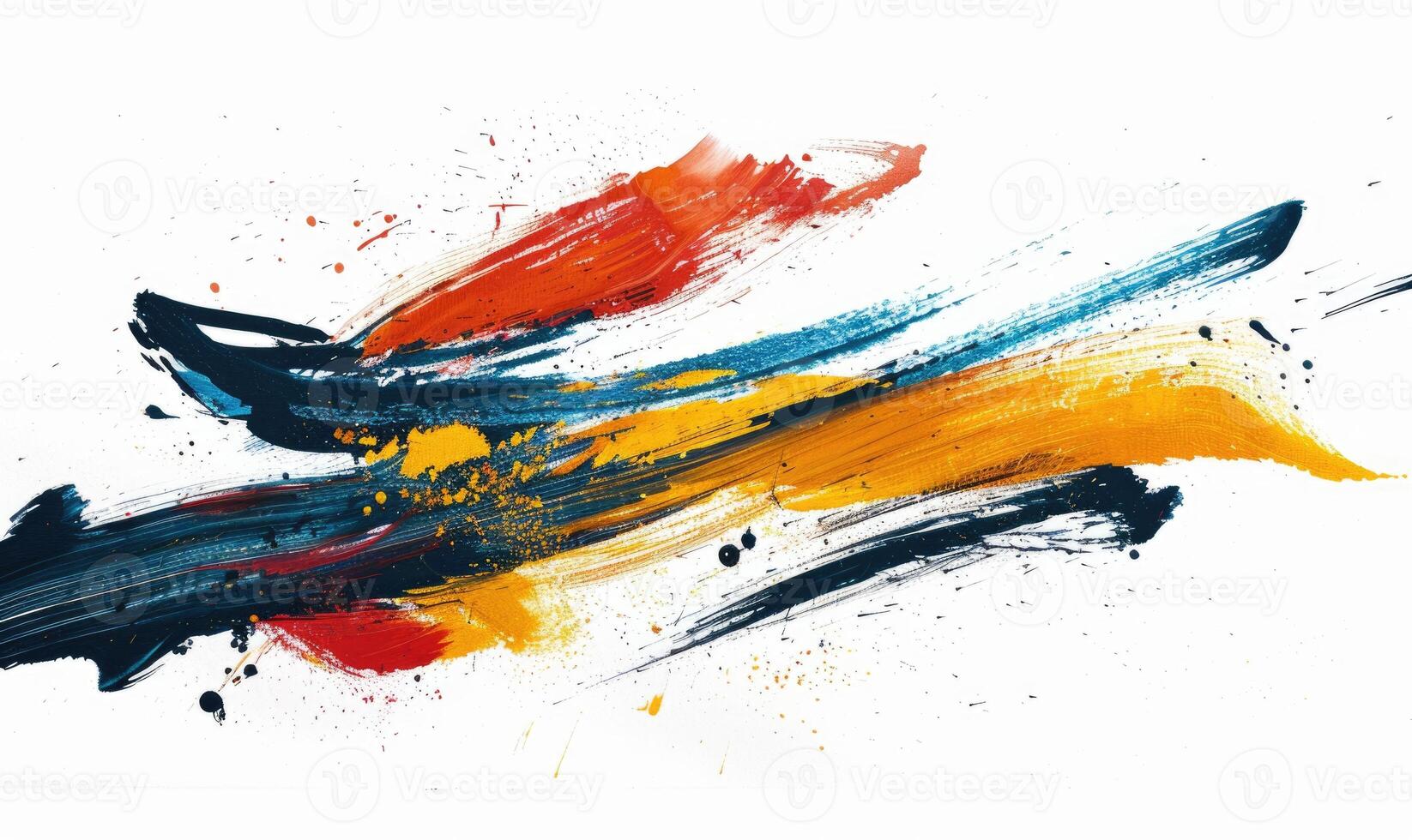 AI generated Abstract brush stroke art on a white background, dynamic strokes, yellow, red, blue and black colors photo