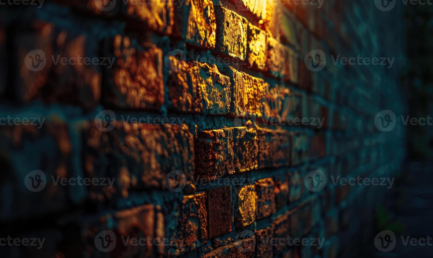 AI generated Old brick wall in the light of the setting sun. Abstract background. photo