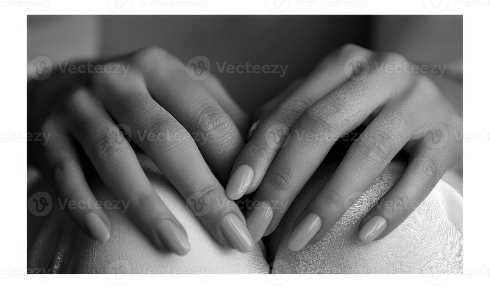 AI generated Beautiful female hands with manicure. Black and white photo. photo