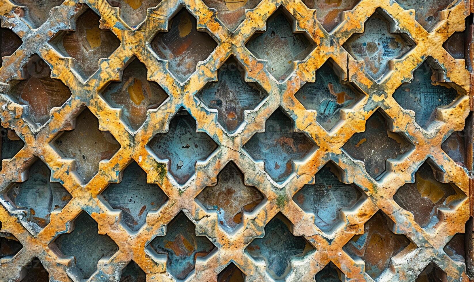 AI generated Background of the old iron lattice with a pattern of geometric shapes photo