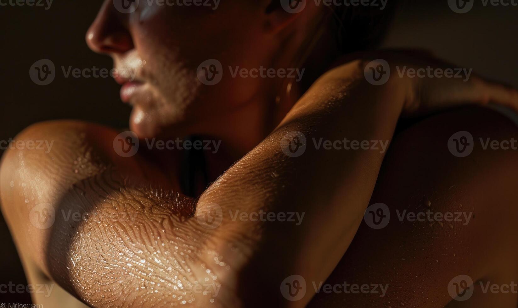 AI generated Close-up of a woman's arms covered with water droplets photo