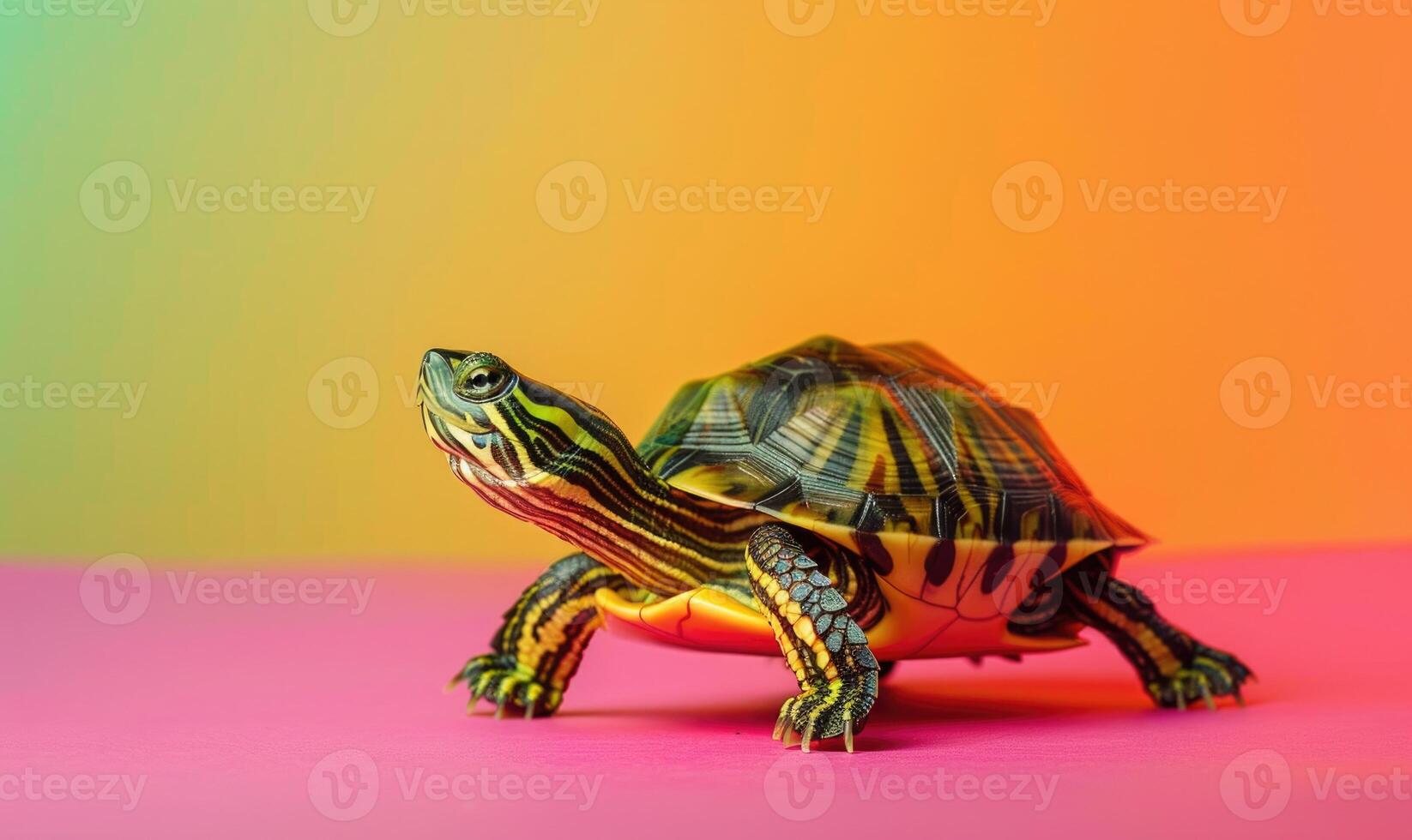 AI generated turtle on colorful background with space for text photo