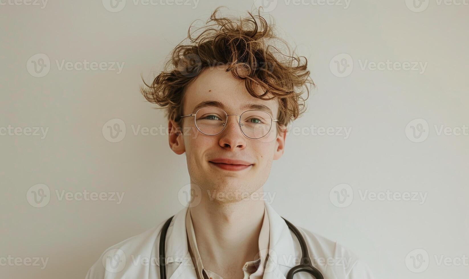 AI generated Portrait of a young male doctor with a stethoscope. photo