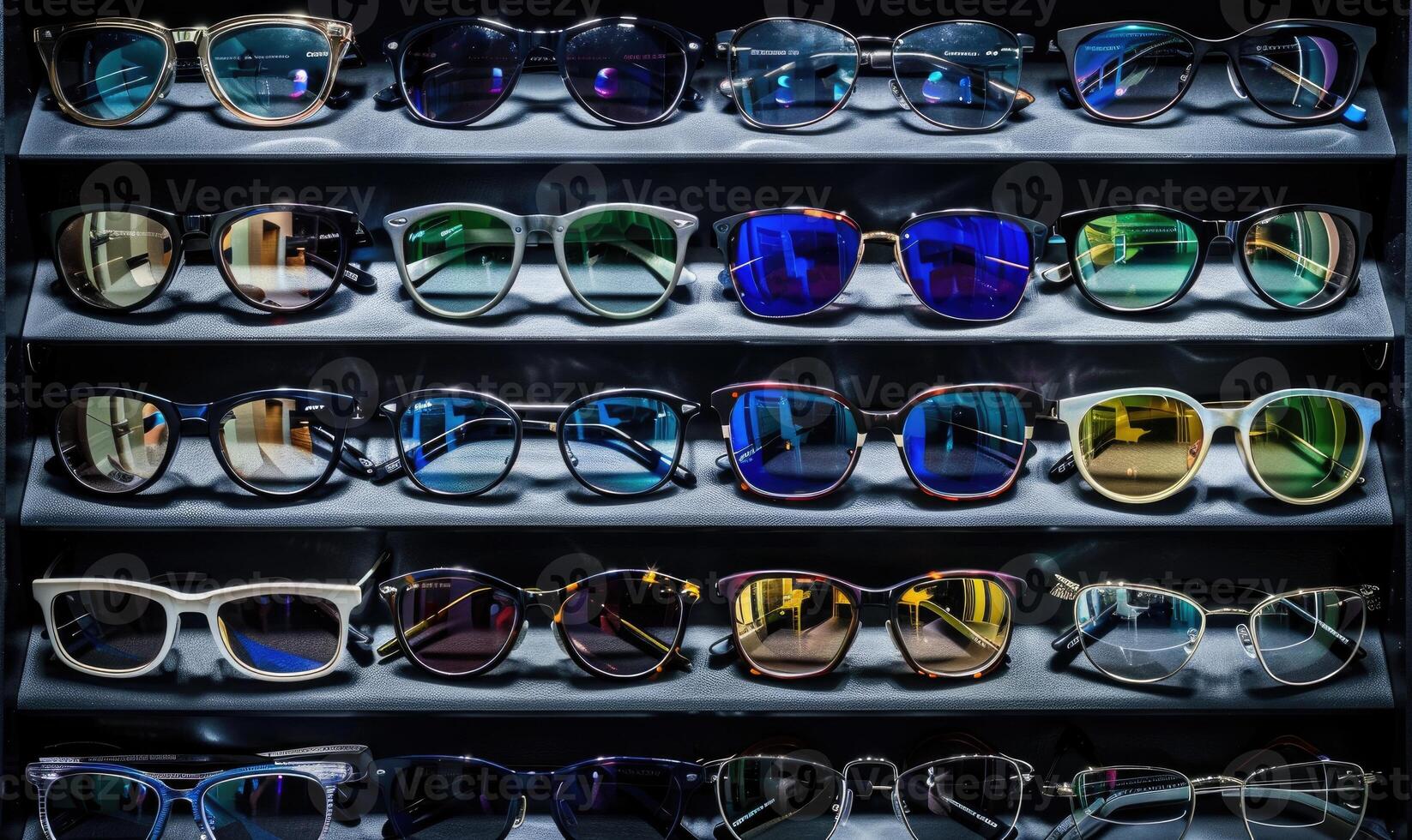 AI generated Sunglasses on display in a shop window, close-up photo