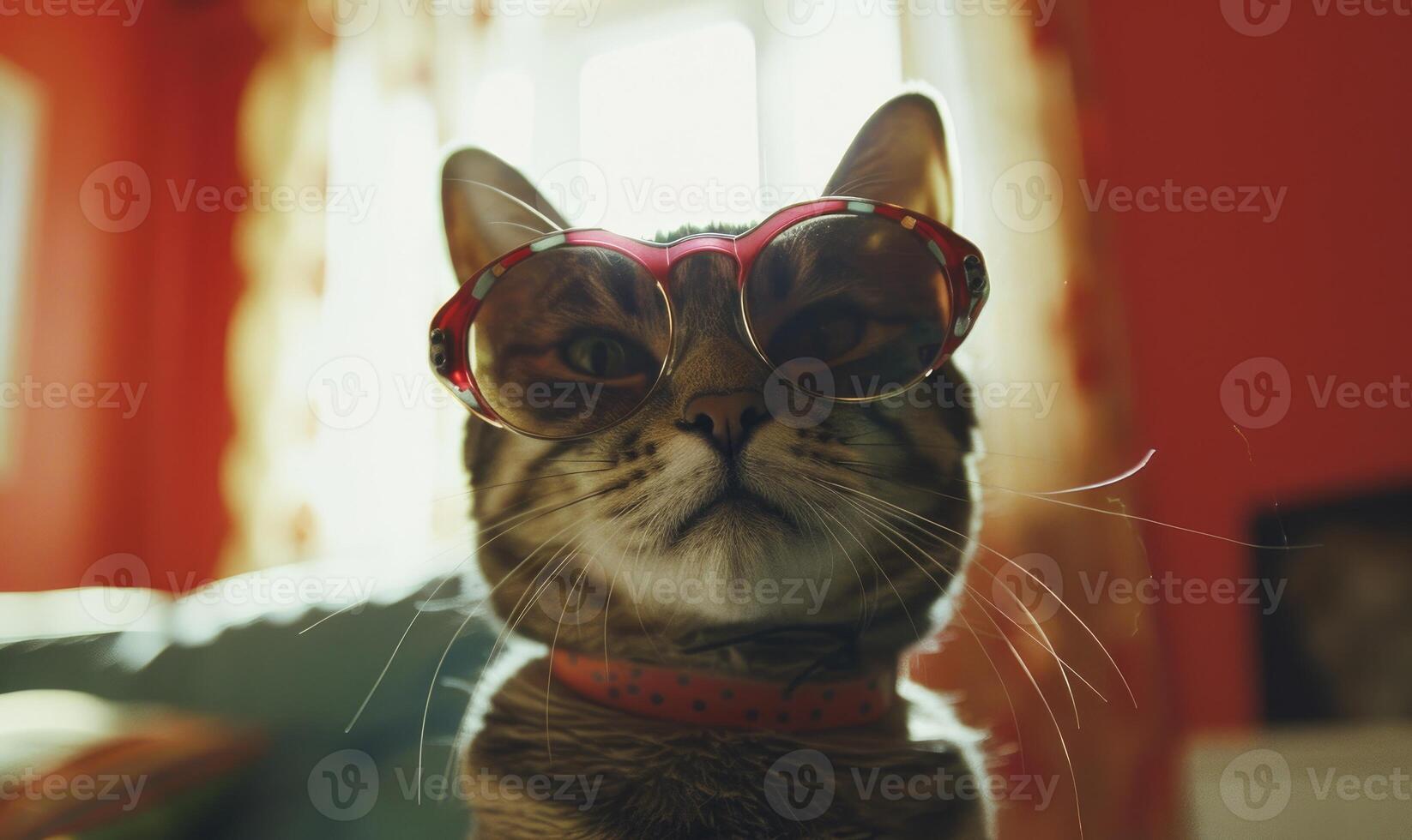 AI generated Cute cat in sunglasses on the window background. Selective focus. photo