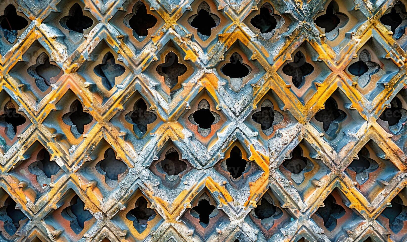 AI generated Background of the old iron lattice with a pattern of geometric shapes photo