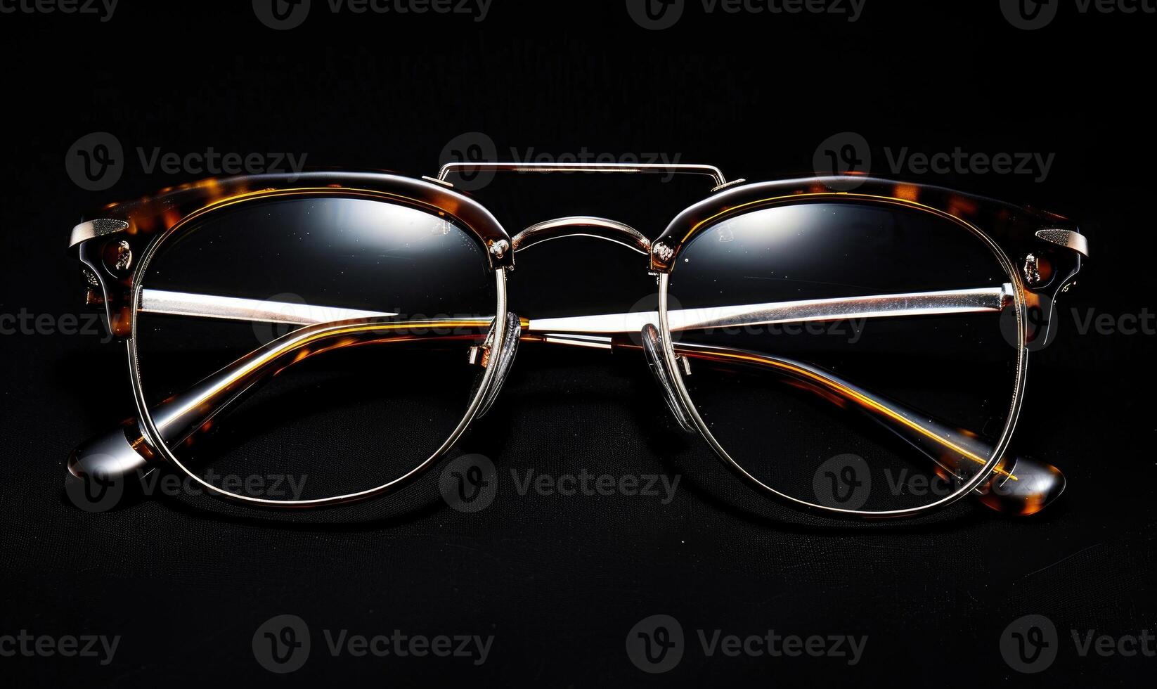 AI generated Eyeglasses on a black background, close-up shot. photo