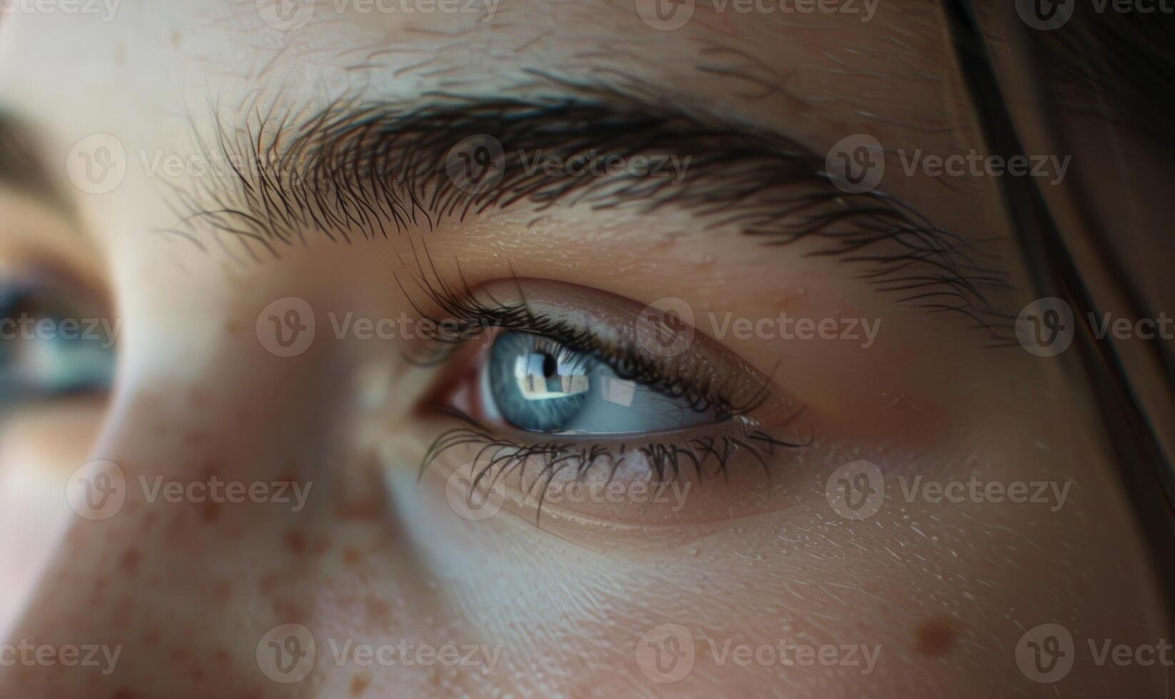 AI generated Close up portrait of a beautiful young woman with green eyes and wet hair photo