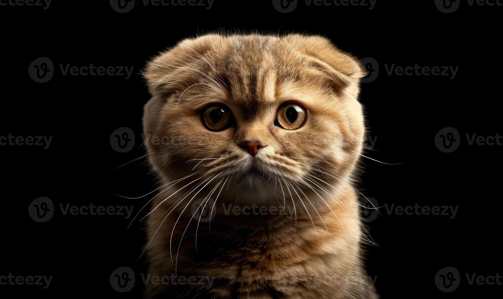 AI generated Portrait of Scottish Fold Cat Looking at Camera on Black Background photo