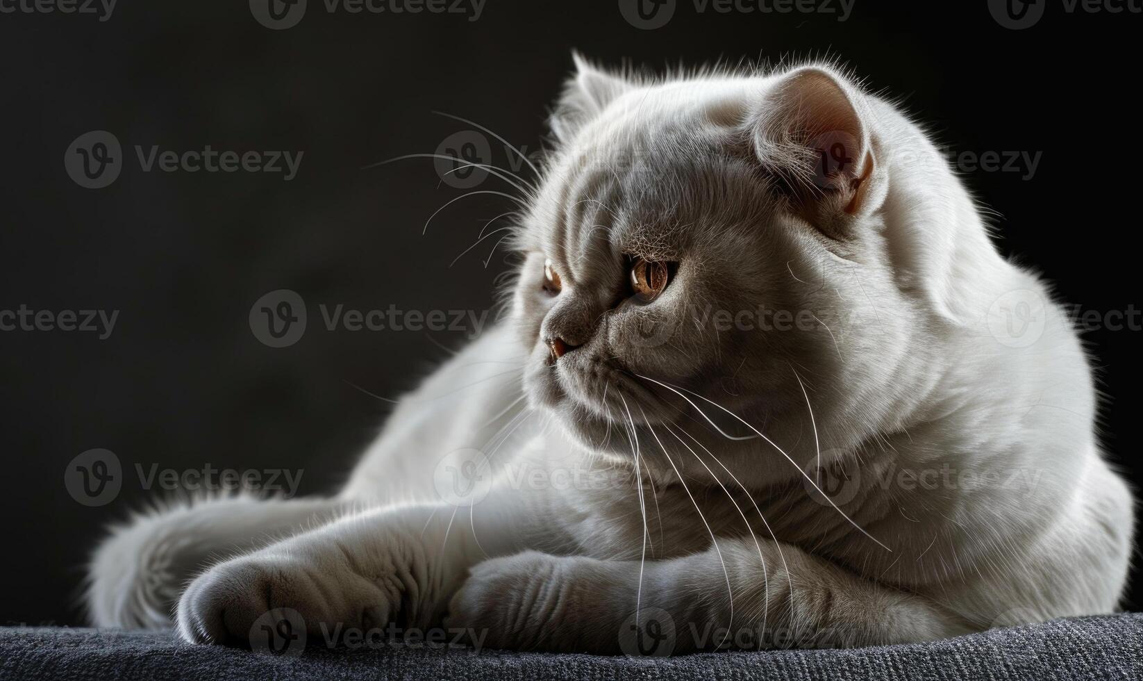 AI generated beautiful scottish fold cat portrait on black background with copy space photo