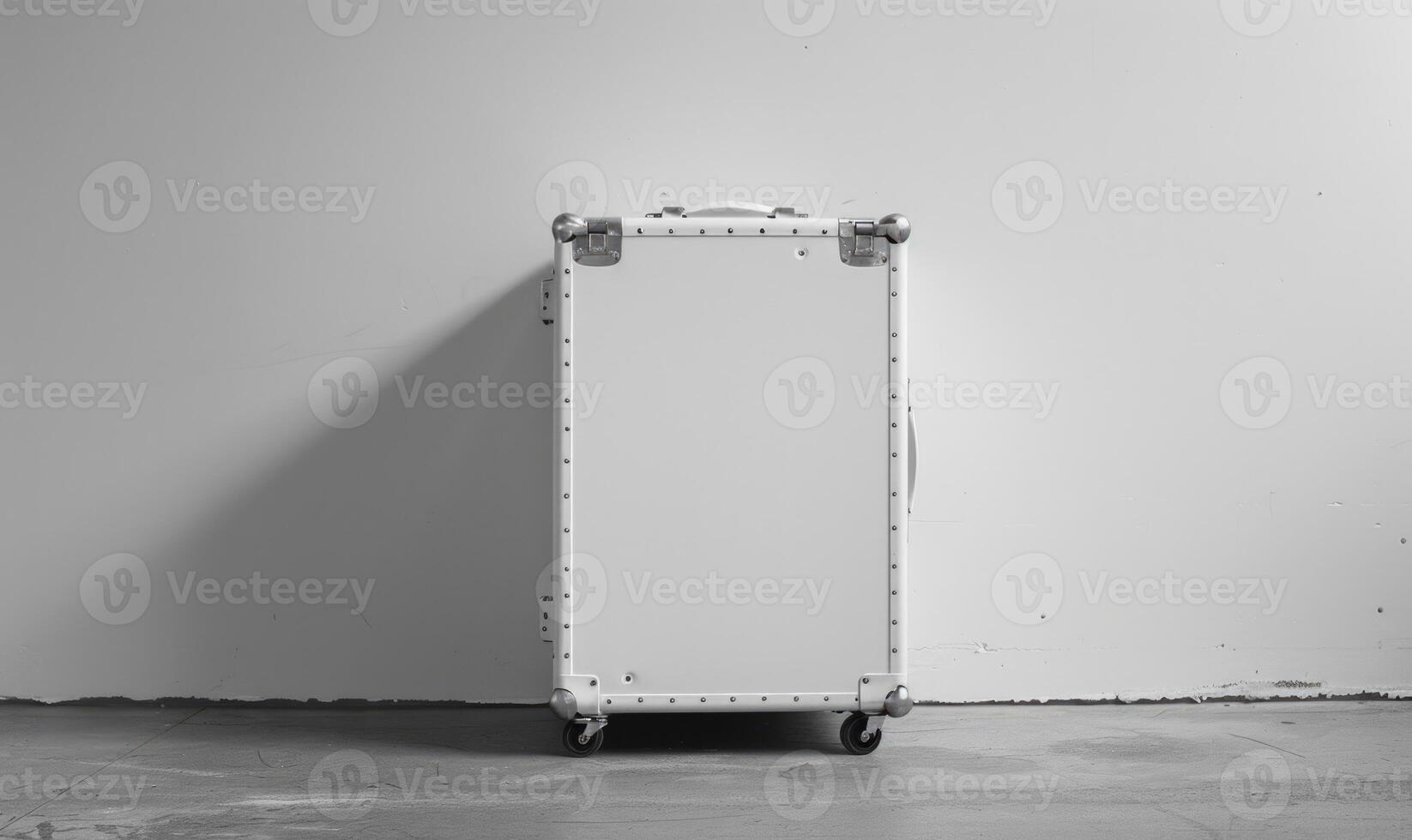 AI generated White suitcase on the floor in the room, black and white photo