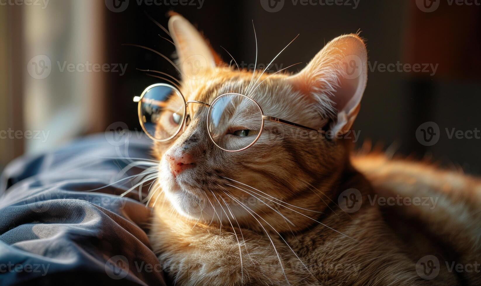 AI generated Cute ginger cat wearing glasses. Portrait of a cat. photo