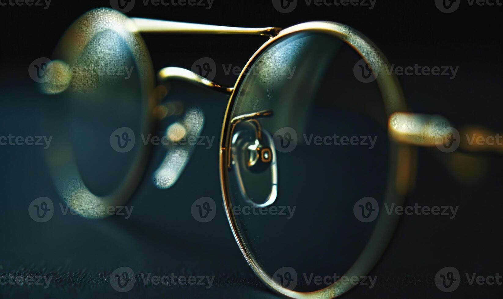 AI generated Eyeglasses on black background. Selective focus. Shallow depth of field. photo