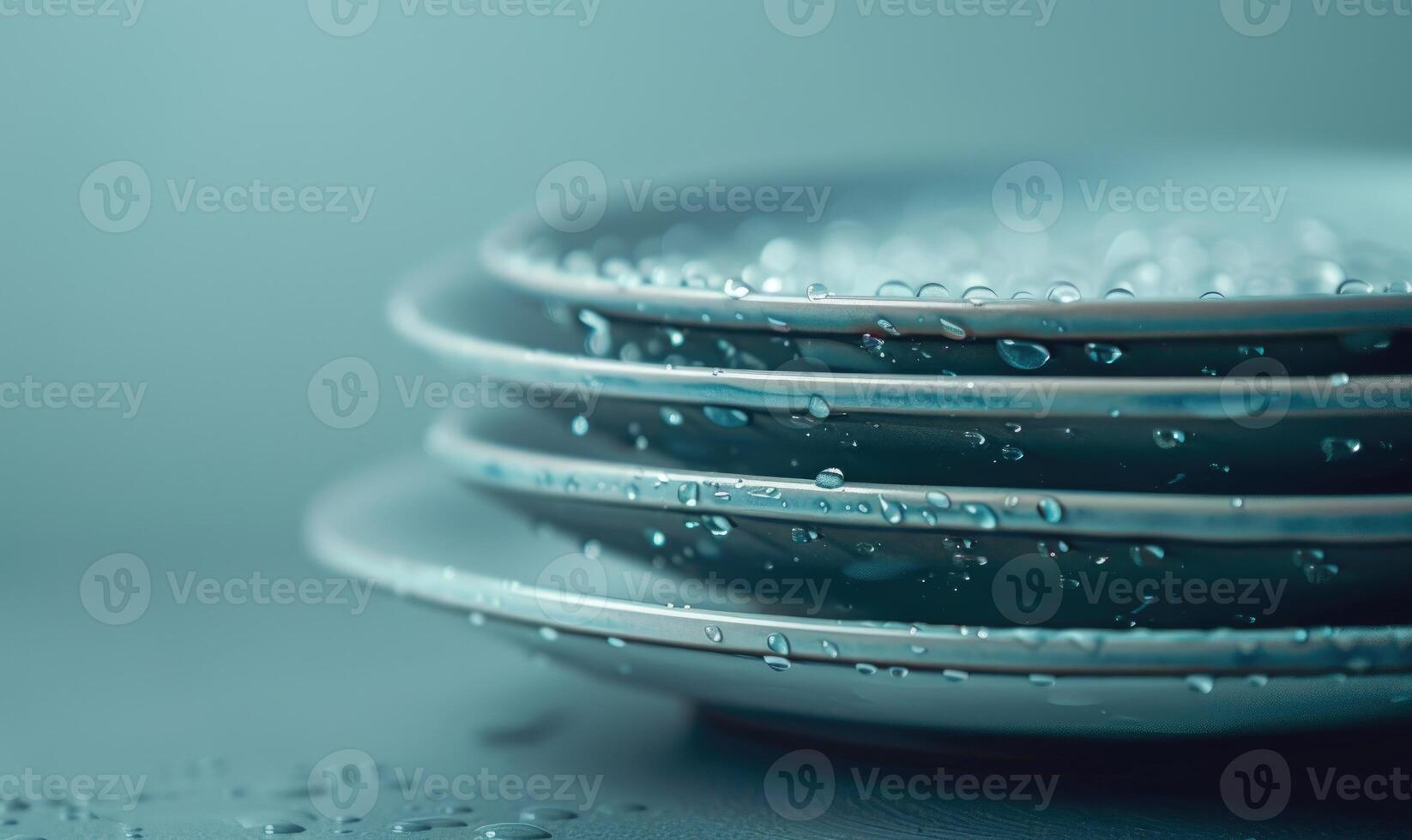 ai generado agua gotas en un vaso plato en un oscuro antecedentes. foto