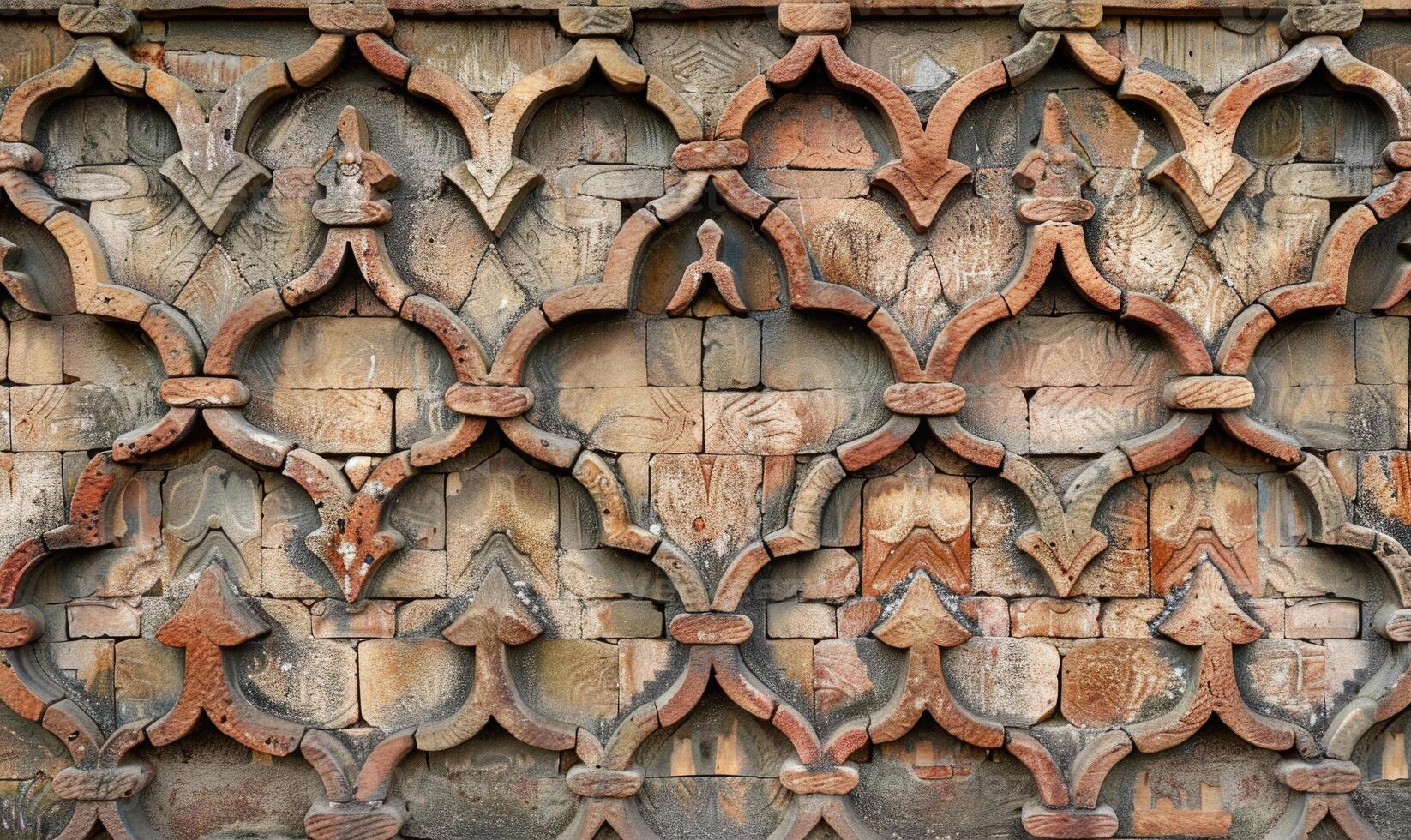AI generated Fragment of the facade of an old brick building with a decorative ornament. photo
