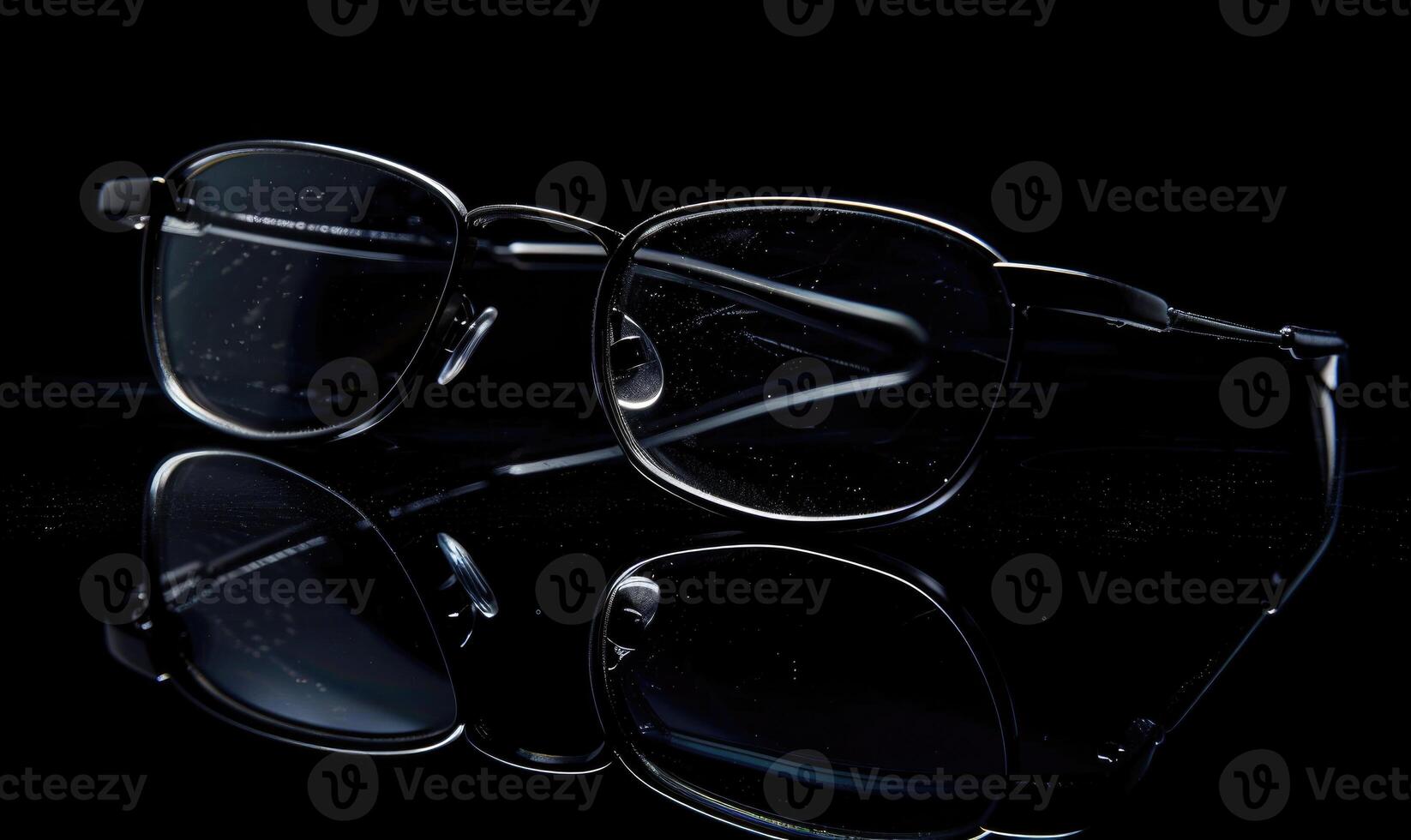 AI generated Eyeglasses on a dark background, close-up. Selective focus. photo