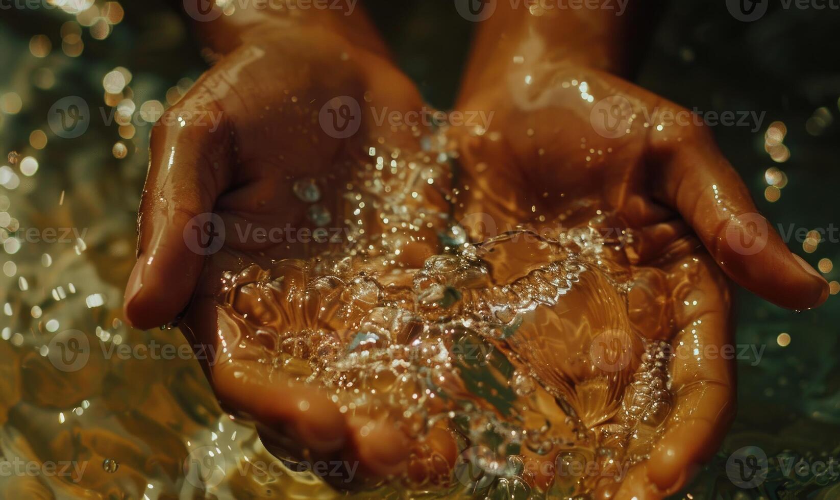 AI generated Close-up of a woman's hands in water. Soft focus. photo