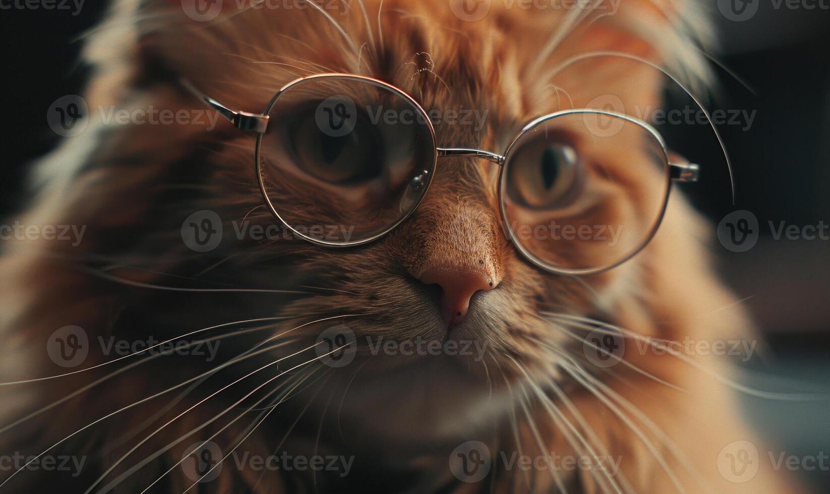 AI generated Cute ginger cat wearing glasses. Portrait of a cat. photo