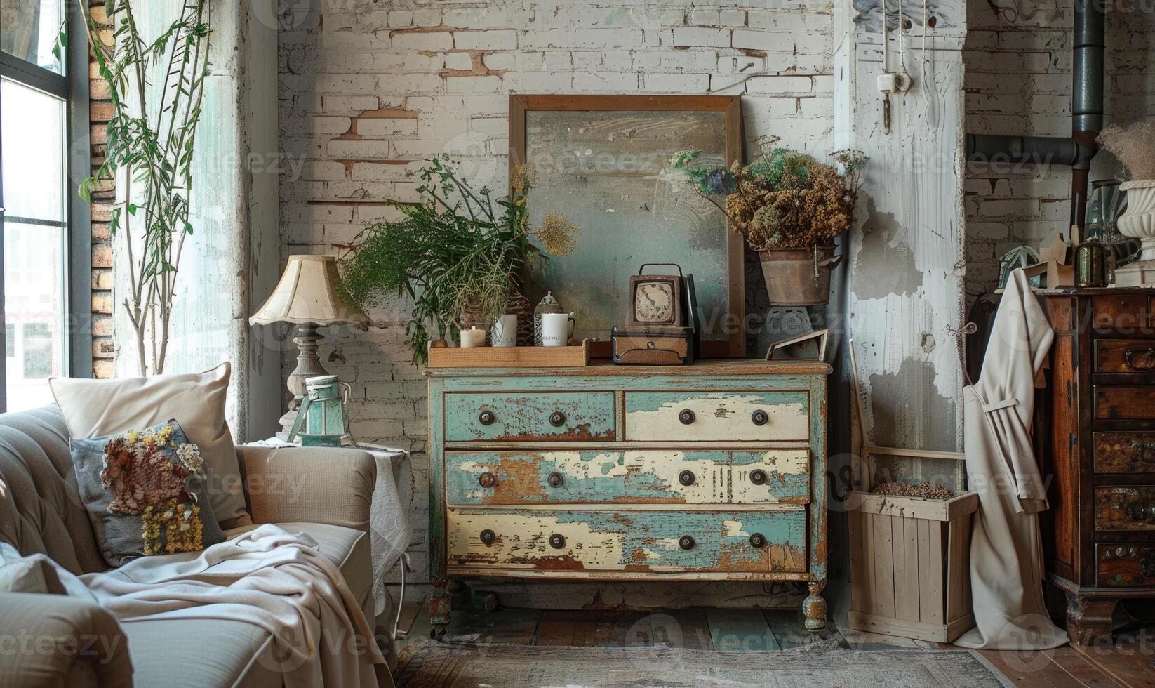 AI generated interior of an old house with an old chest of drawers photo