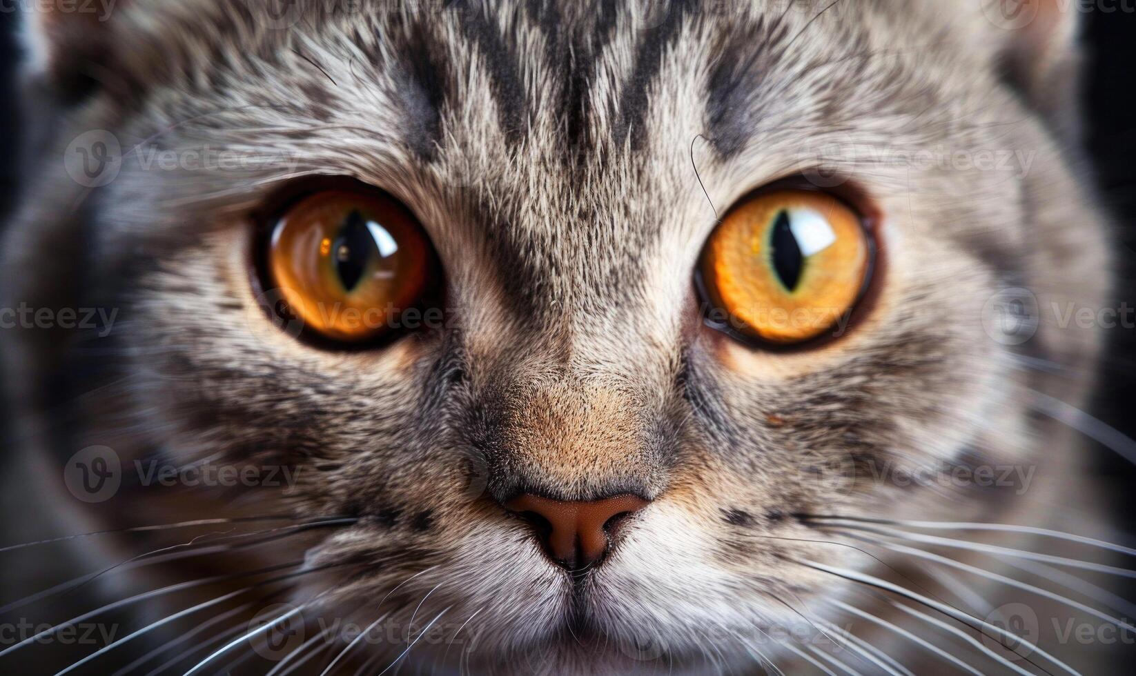 AI generated Close-up portrait of a cat with yellow eyes on a black background photo