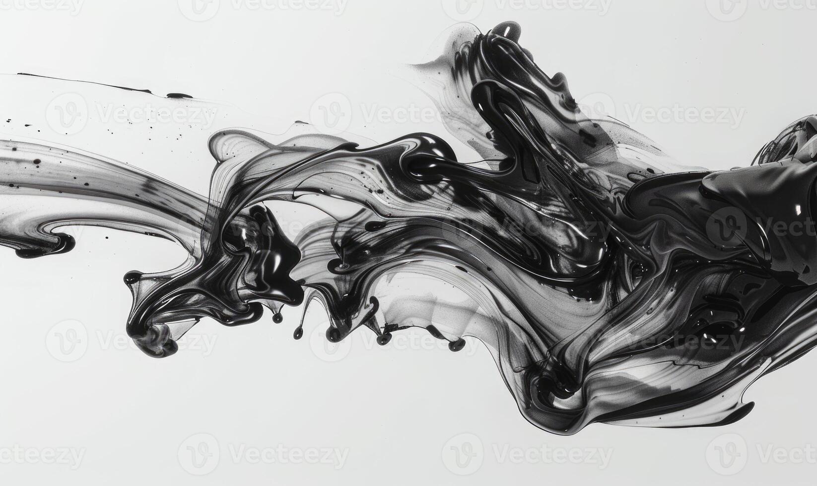 AI generated A brush glides across a white canvas. Black, gray and white dramatic strokes. Abstract background. photo