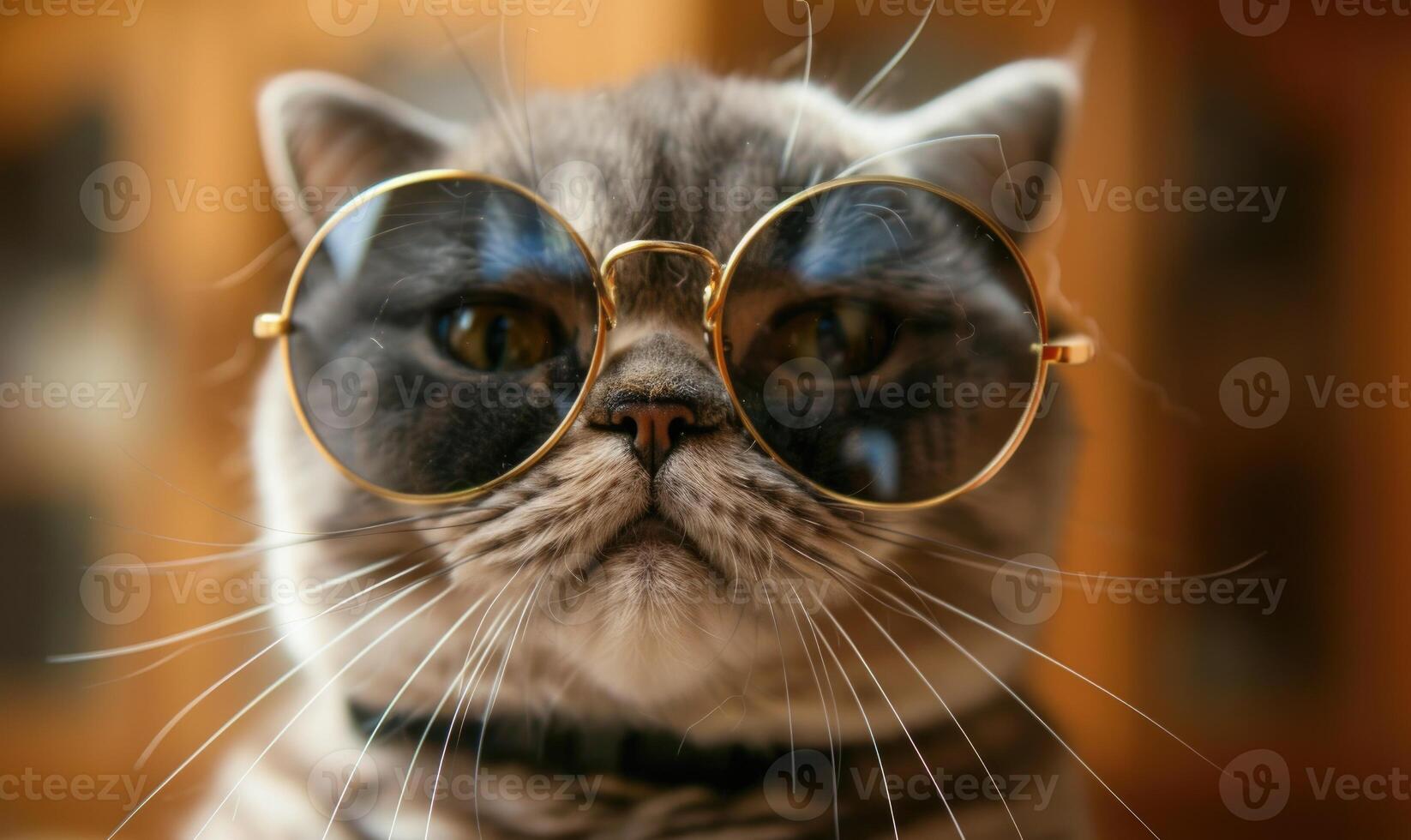 AI generated Funny cat with glasses on blurred background, close-up. photo