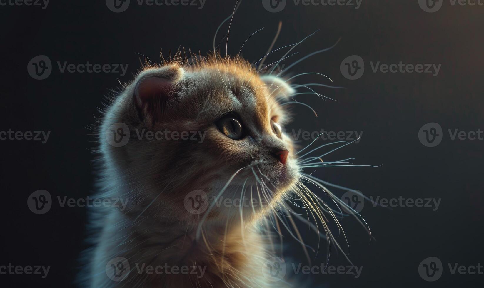 AI generated Portrait of a scottish fold kitten on a black background photo