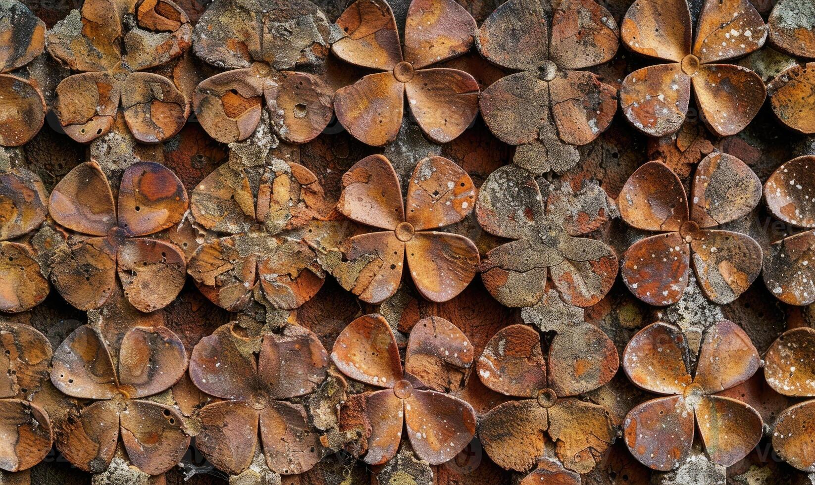 AI generated Old brick wall with decorative flower pattern. Abstract background and texture for design. photo