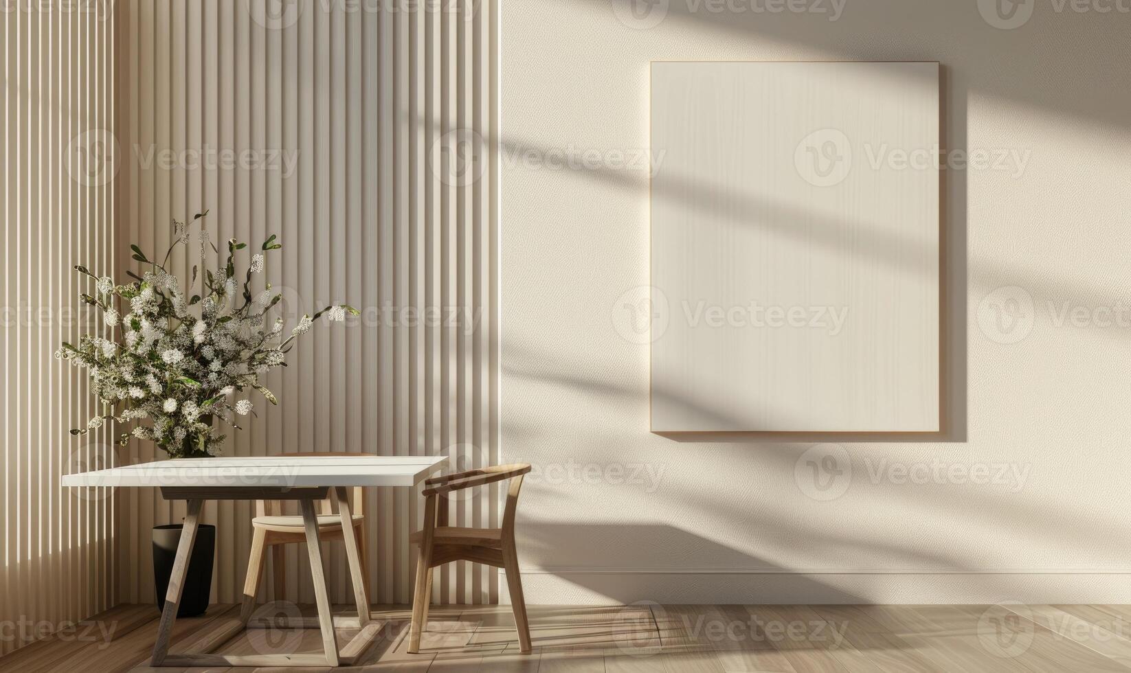 AI generated Interior of modern cafe with mock up poster. photo