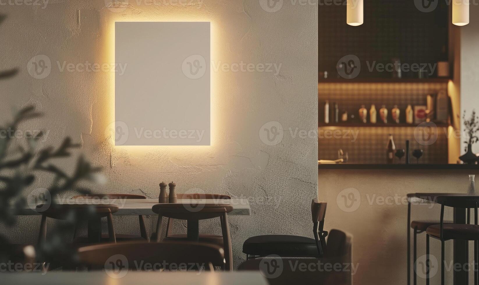 AI generated Blank menu board on table in coffee shop cafe. Blurred background photo