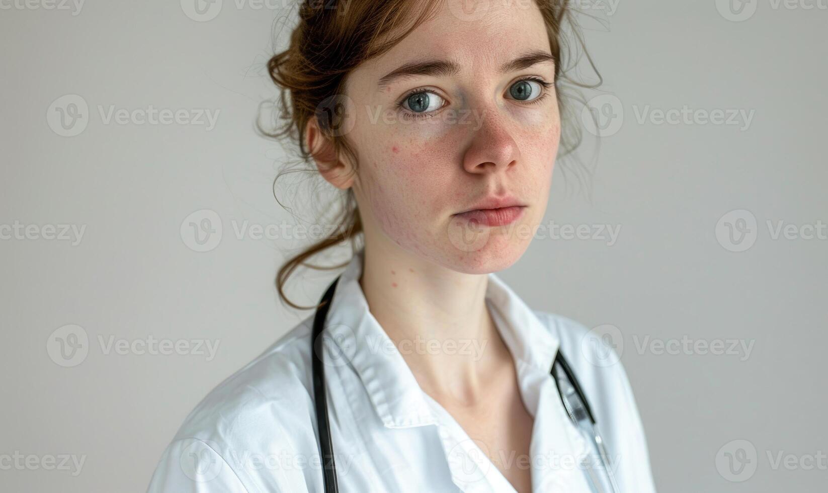 AI generated Portrait of young female doctor with stethoscope at hospital. photo