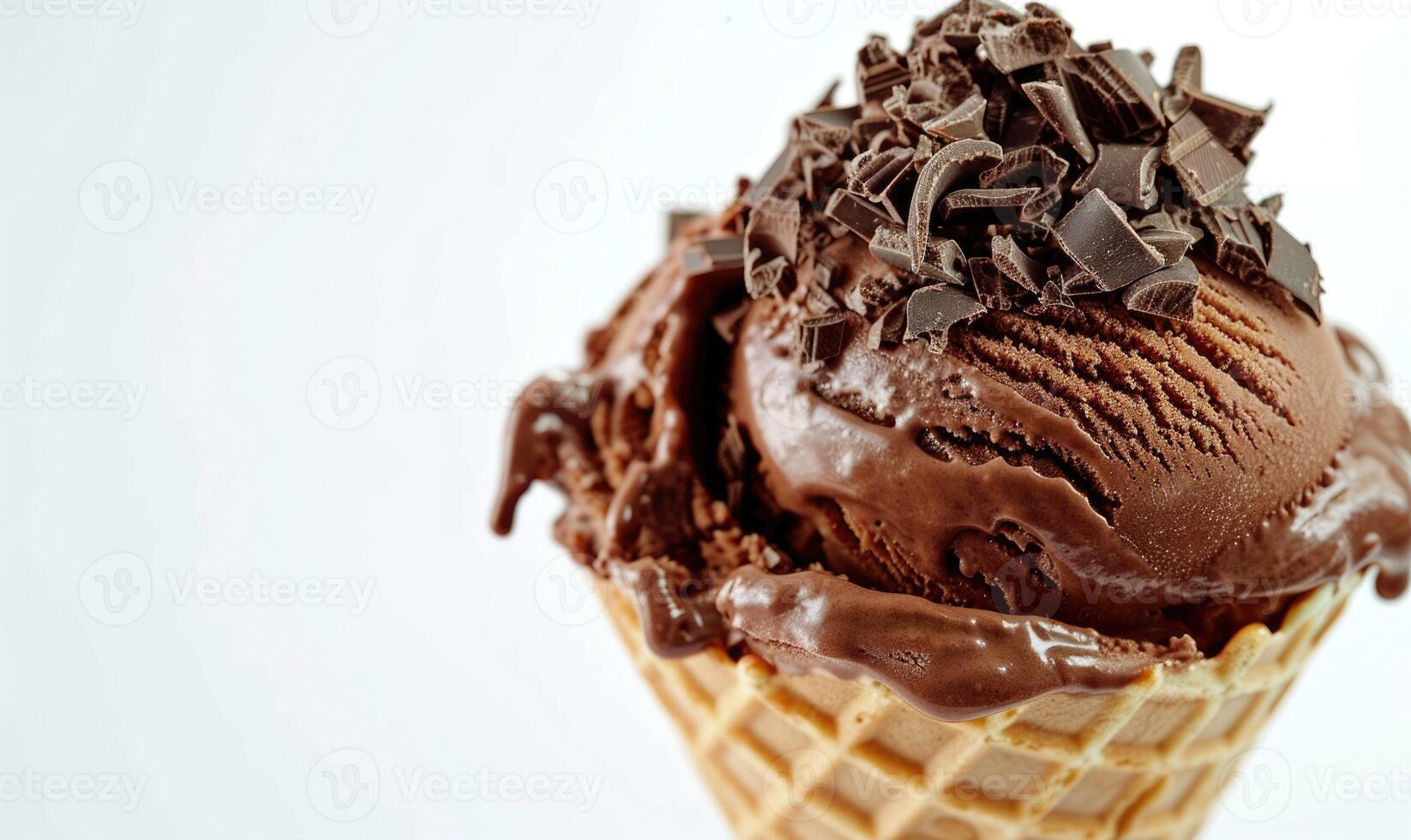 AI generated Chocolate ice cream cone on white background. photo