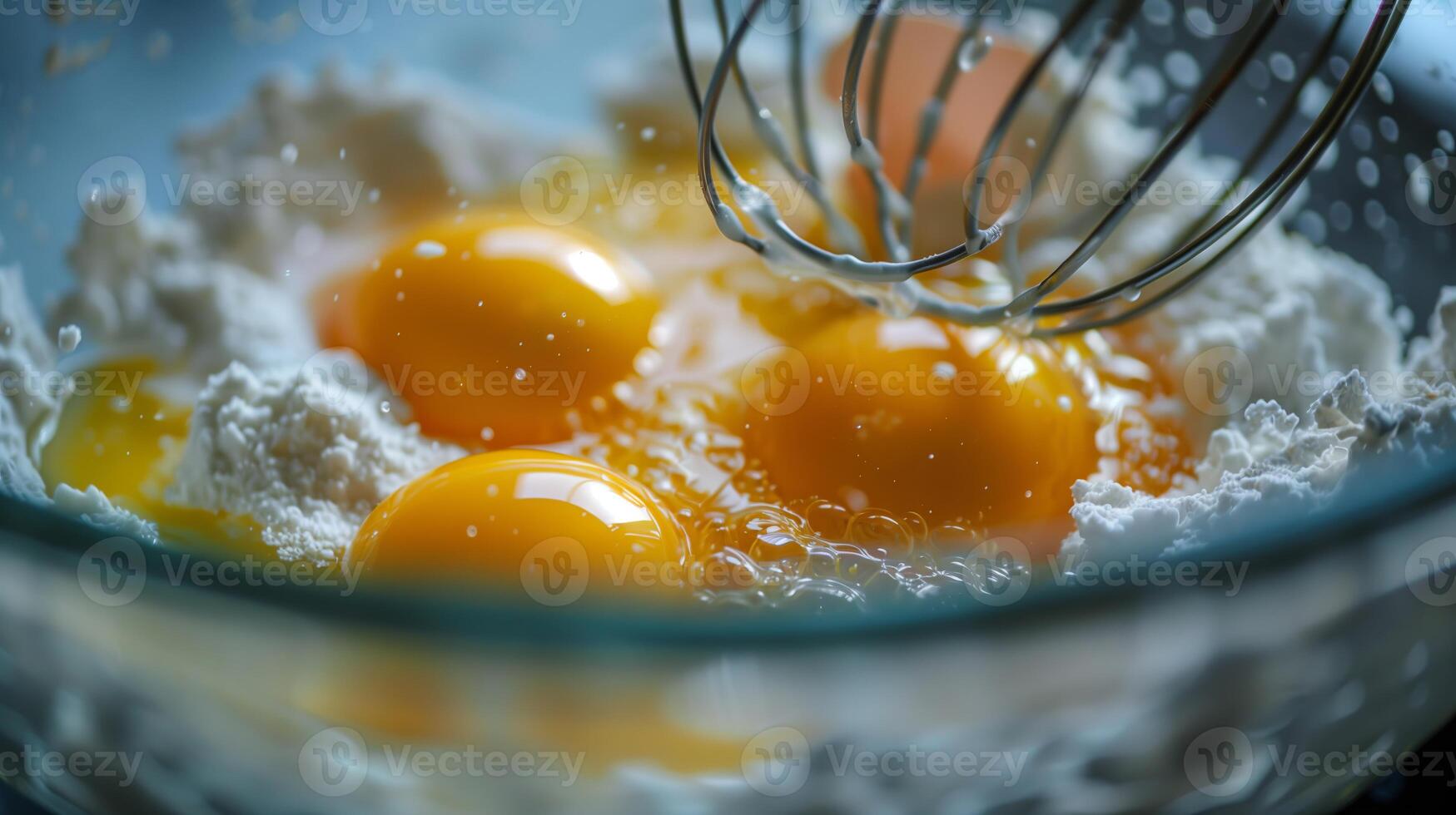 ai generado batir huevos en un vaso cuenco para horneando foto