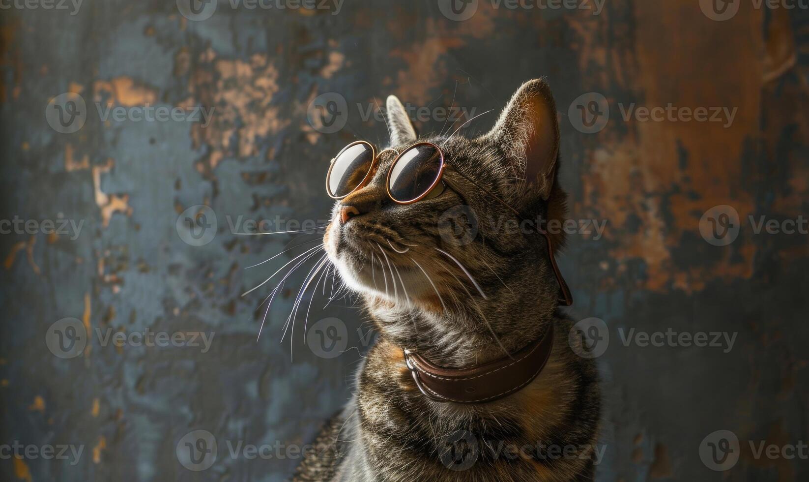 AI generated Portrait of a tabby cat with sunglasses on a dark background photo