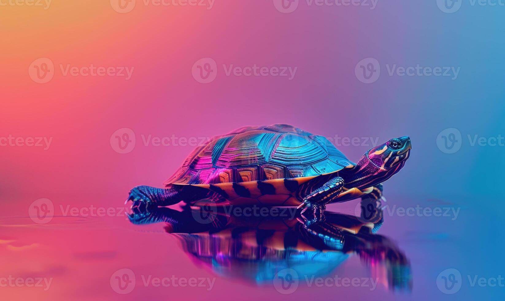 AI generated turtle on colorful background closeup, space for text photo