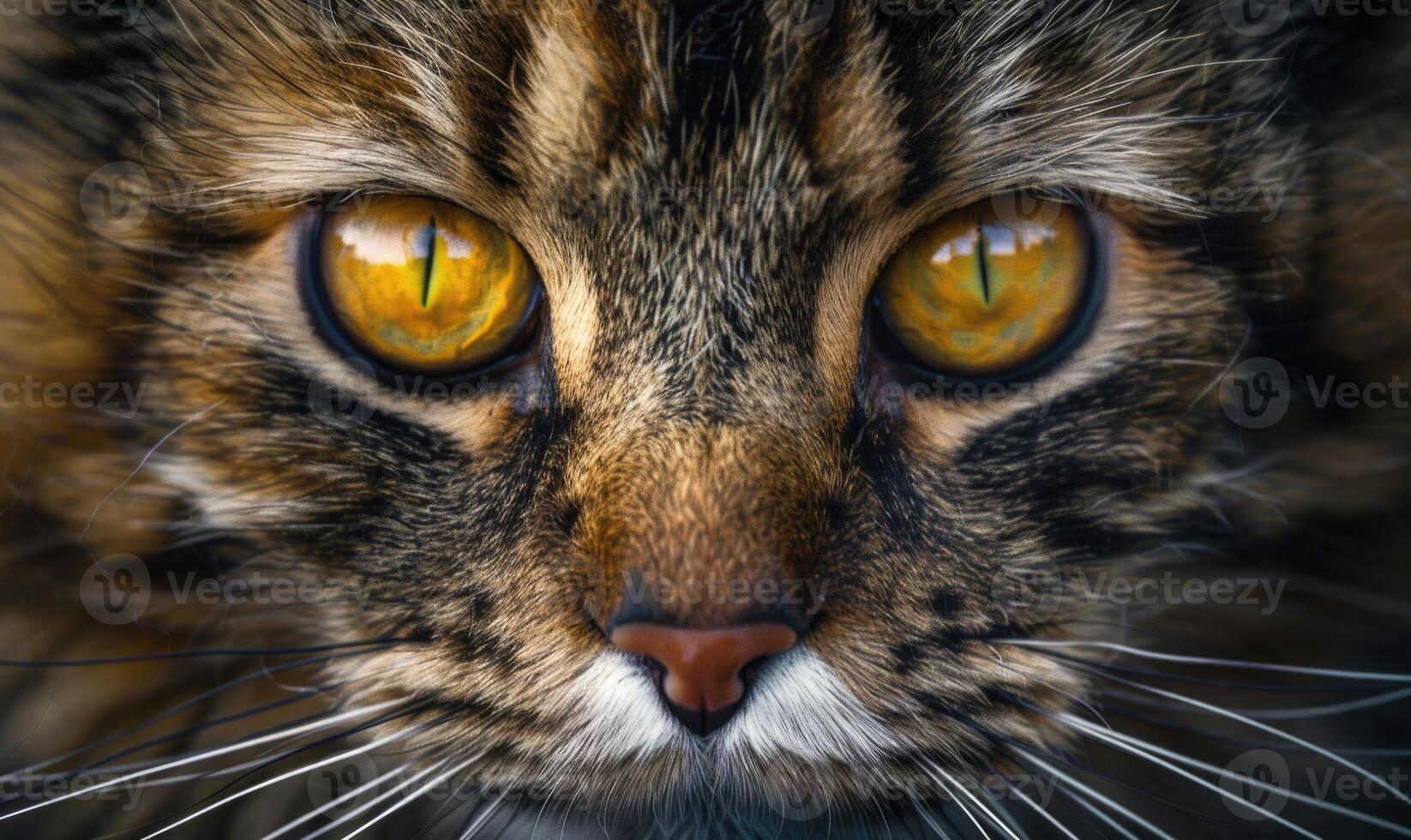 ai generado de cerca retrato de un Maine mapache gato exhibiendo sus sorprendentes ámbar ojos foto
