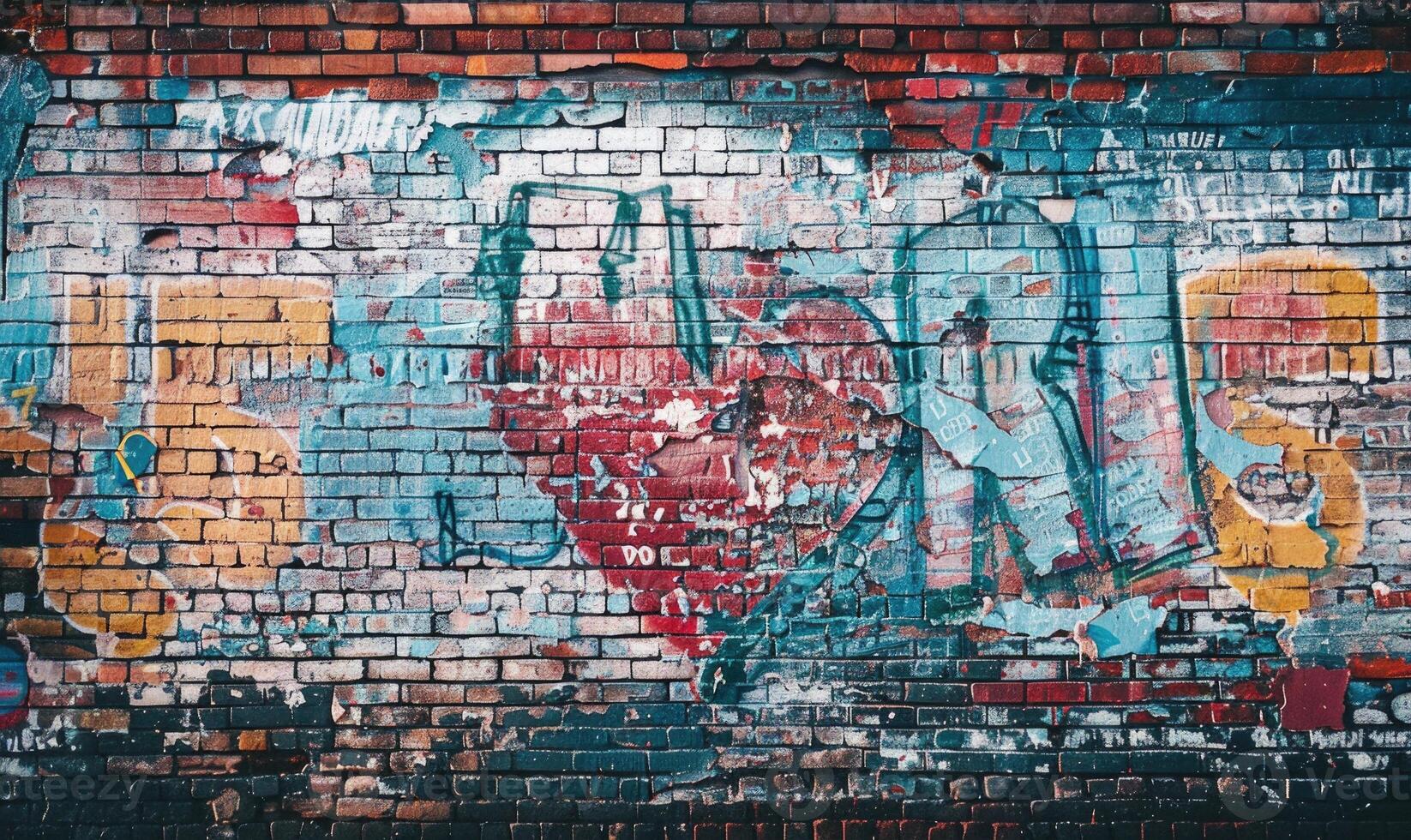 AI generated Graffiti on a brick wall as an abstract background. Texture. photo