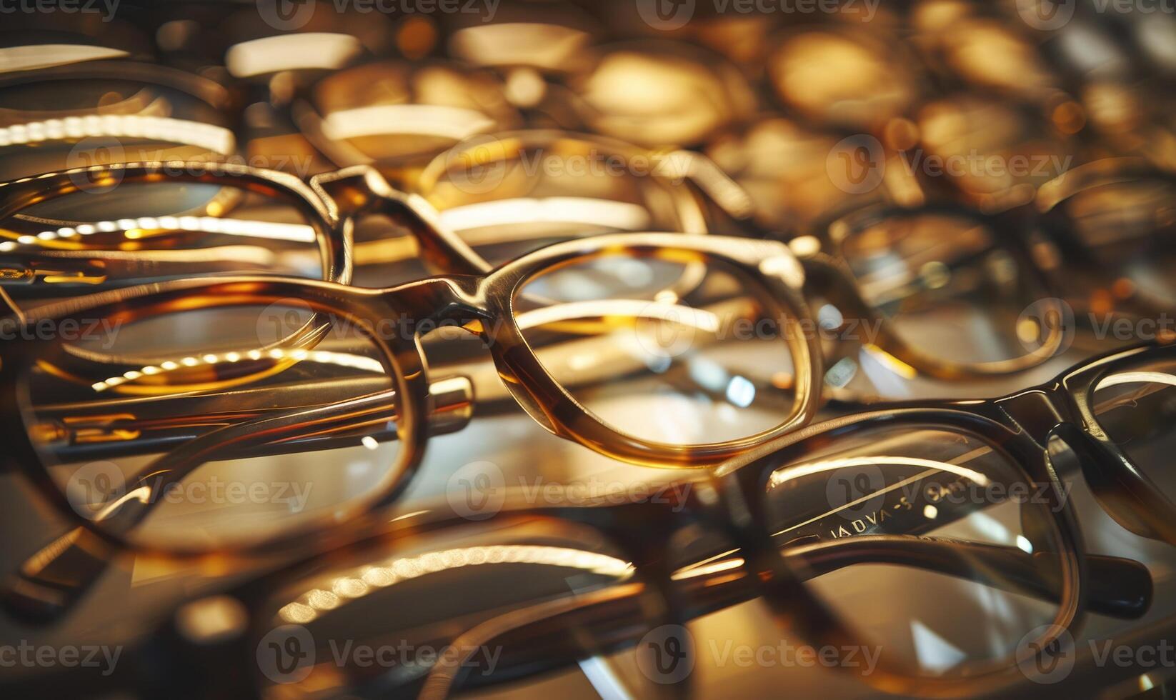 AI generated Glasses on display in a shop window, close-up shot photo