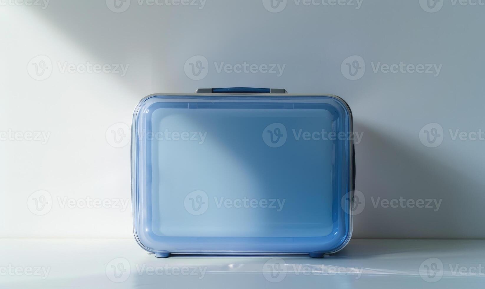 ai generado azul el plastico caso en el blanco con sombra y ligero antecedentes. foto