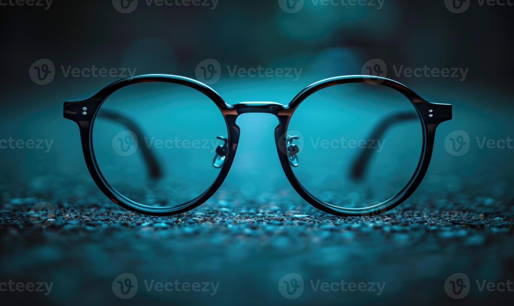 AI generated Glasses on a blue background. Glasses on a blue background. photo