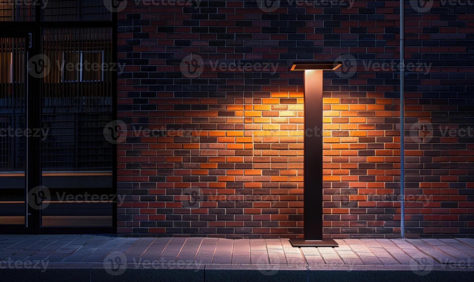 AI generated Lamp on a brick wall with shadows. Vintage lamp on brick wall background. photo