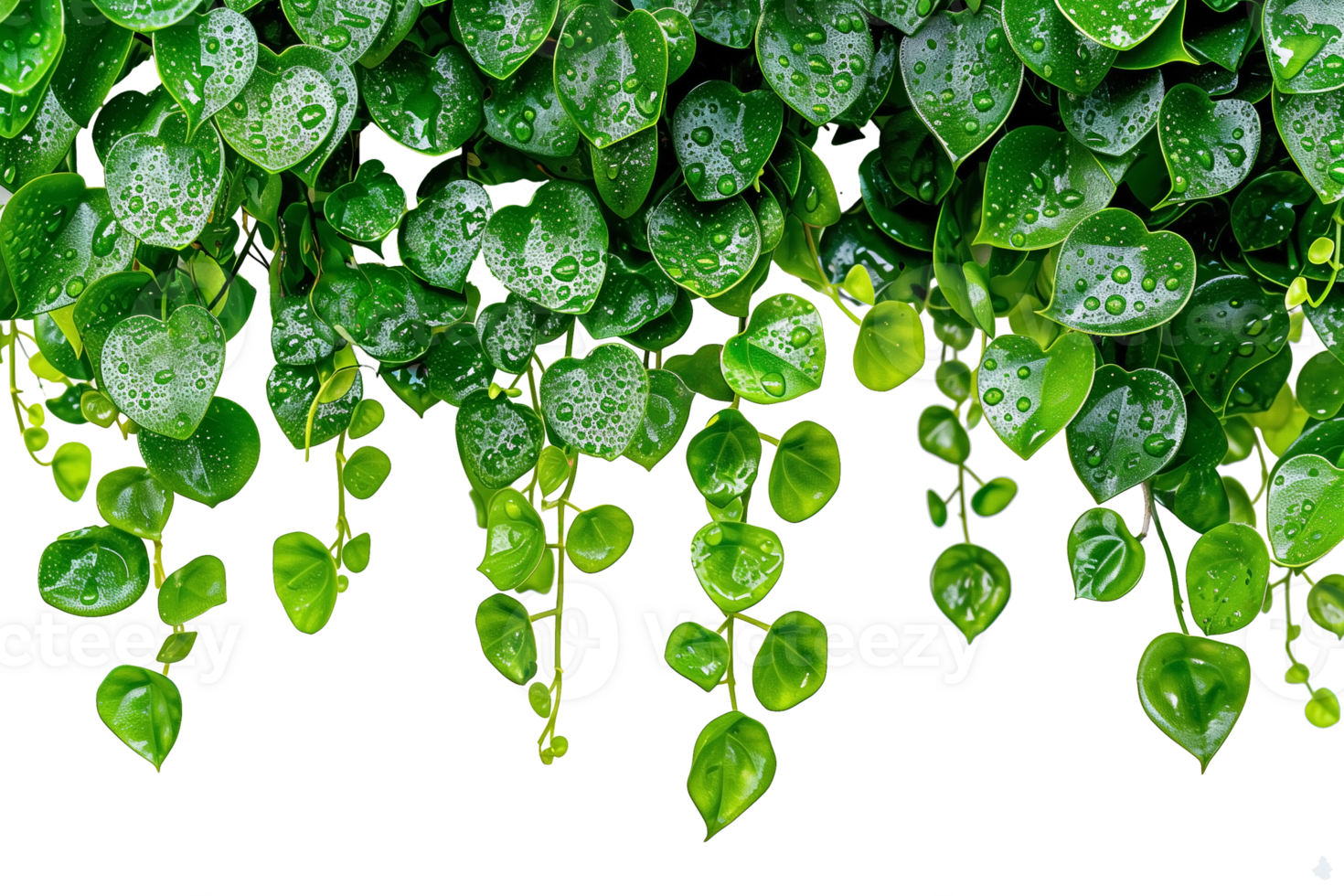 AI generated Fresh green ivy leaves with water droplets isolated on a transparent background, suitable for eco friendly and botanical concepts png