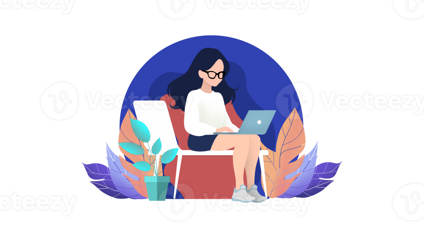Businesswoman working from home, Freelance entrepreneur woman, woman work from home during corona virus, Animation of a girl working from home at a desk, Woman communicate, workplace with computer png