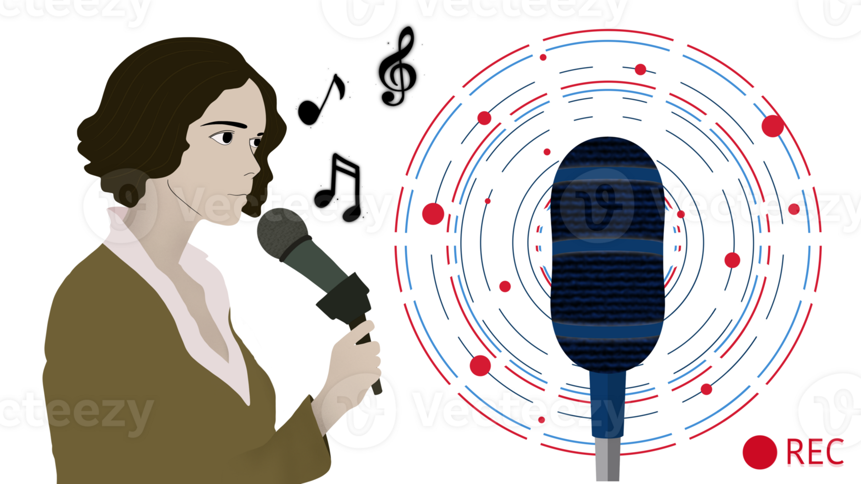 profesional micrófono en radio estación estudio en aire, micrófono, contento hembra radio anfitrión radiodifusión en estudio, contento joven mujer grabar un podcast con auriculares y micrófono para En Vivo transmisión png